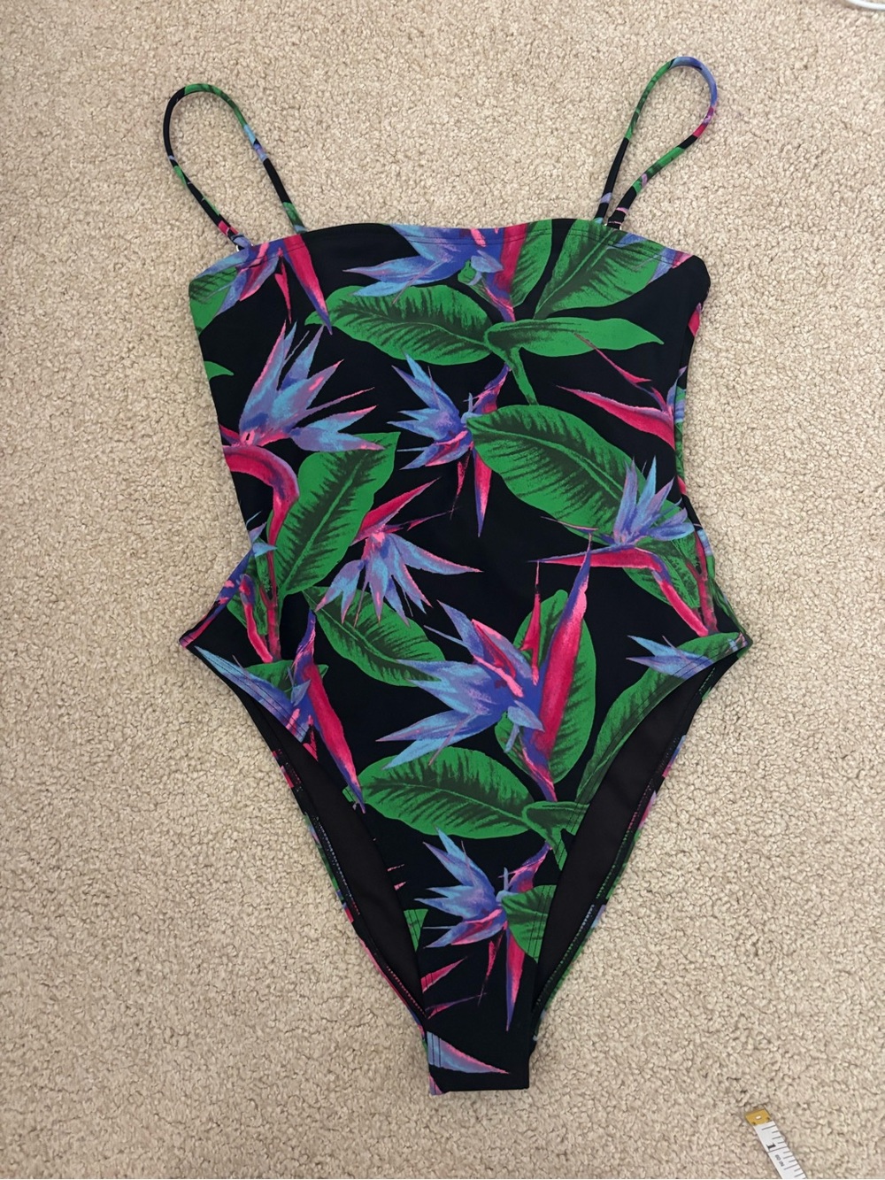 Forever 21 Tropical Print One Piece Swimsuit Black/Multi sz small